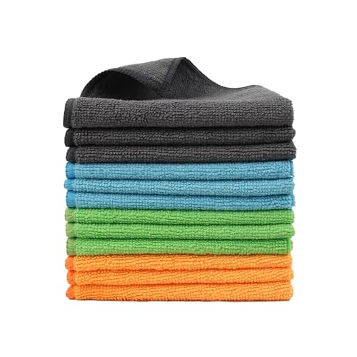 Tricol Clean 12 Pack Microfiber Cleaning Cloth 11.8x11.8inch - Streak-Free, Reusable Wipes for Glass, Kitchen, Car, Dusting - Absorbent & Lint-Free (Mixed Color 04, 11.8 x 11.8 in)