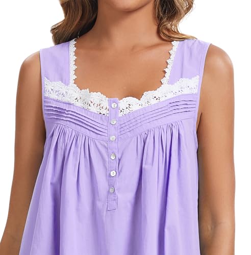 Image of AVIIER 100% Cotton Nightgowns for Women Sleeveless Night Gown with Pockets