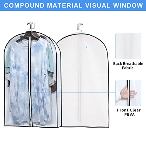 Hanging Clothes Bag Set of 6 - Clear Plastic Garment Bags with Zipper Closure - 24" x 32" x 4" - Ideal for Suits, Sweaters, Shirts