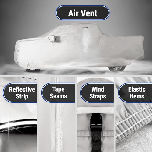 Image of iCarCover Premium Truck Cover for 1998-2000 Nissan Frontier Extended Cab, Short Bed Heavy Duty Waterproof All Weather Rain Snow UV Protector Full Exterior Indoor Protection (Stripe - Light Gray /Black)