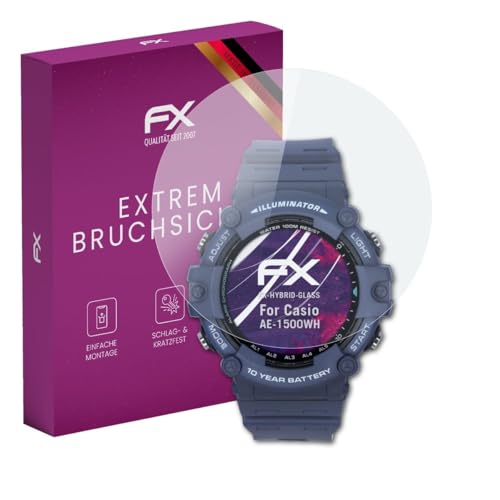 atFoliX Plastic Glass Protective Film compatible with Casio AE-1500WH Glass Protector, 9H Hybrid-Glass FX Screen Protector