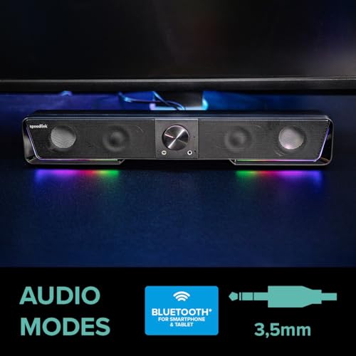 Speedlink Gravity RGB Stereo Soundbar – PC Lautsprecher mit Bluetooth Verbindung für Smartphone/Tablet und 3,5mm Klinke, RGB Beleuchtung, Kopfhörer- und Mic-Anschluss, schwarz – Bild 8