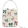 ElliTarr Crochet Bag Yarn Bag with Handle Portable Knitting Project Bag Travel Yarn Storage Organizer Holder Case Bows and Stars Beige