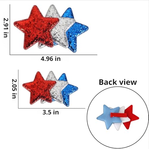 Set de Pinzas para el Pelo Patriotic Star para Mujeres, con Purpurina Roja, Blanca y Azul, Pinzas Grandes y Pequeñas en Forma de Estrella, 2 Piezas miniatura 3