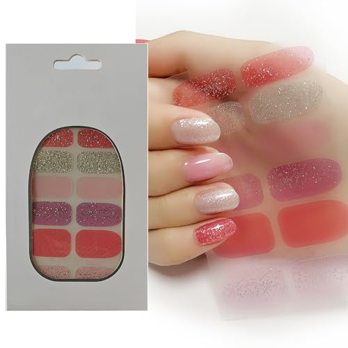 S.A.V.I 12PCS Glittery Gel Nail Stickers – Vibrant Red & Pink, Full Nail Art Decals, Long-Lasting Shine, Easy to Apply & Remove, Perfect for DIY Manicure