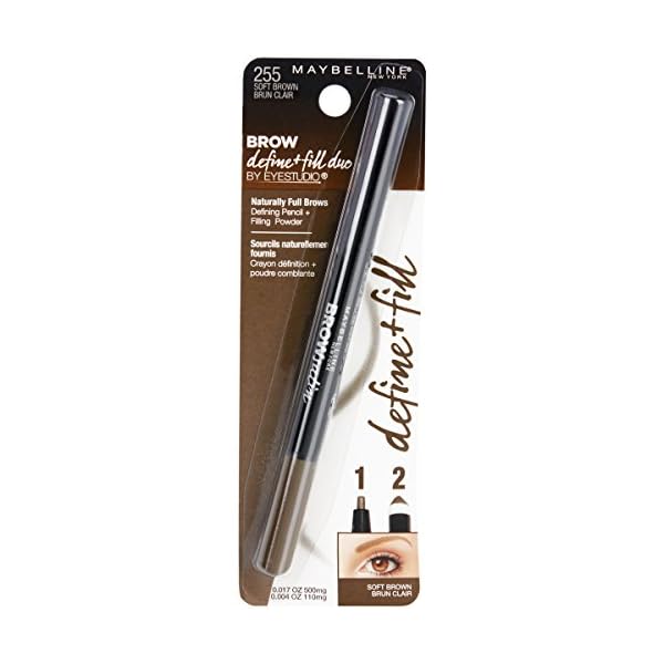 Maybelline Brow Define and Fill Duo 2-in-1 Defining Pencil with Filling Powder, Soft Brown, 0.021 Ounce