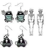 Betelgeuse Inspired Earrings Halloween Earrings for Women Fans, Skull Tombstone Coffin Sandworm Earrings Dangle Betelgeuse Merch Accessories for Party Costume Decor