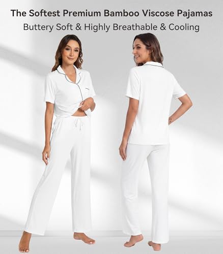 Image of WiWi Viscose from Bamboo Women's Pajamas Set Super Soft Button Down Top and Pants Sleepwear Cooling Pjs S-3X