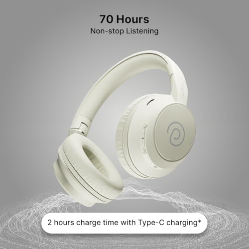 pTron Studio Evo 70hrs Playtime Wireless Over Ear Headphones with HD Mic, Low-Latency Game/Movie/Music Modes, Punchy Bass, BT5.3, Dual Device Pairing, Voice Assistant & Type-C Fast Charging (Beige) - Image 5