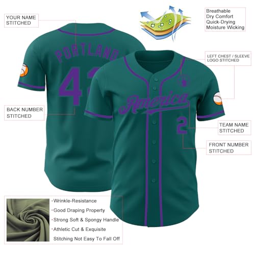 Custom Teal Purple Baseball Jersey Button Down Shirts Stitched Personalized Summer Casual Athletic Team Uniform for Softball Cricket Running Cheerleader, Design Sports Fan T-Shirts for Men Women Youth - Thumbnail 3