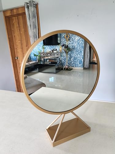 Image of Modern Elegance Round Wall-Mounted Mirror Metal Framed Wall Mirror Bathroom Mirror Living Room Mirror Home Decor Mirror 18 x 18 Inches Brown MF 80