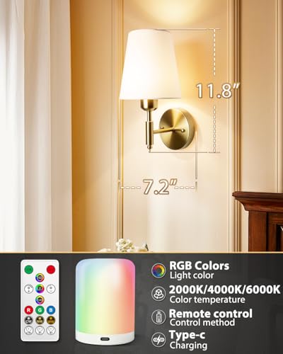 Image of Adetu Battery Operated Wall Sconces Set of 2, Gold Rechargeable Wall Lights