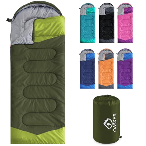 oaskys Camping Sleeping Bag - 3 Season Warm & Cool Weather - Summer Spring Fall Lightweight Waterproof for Adults Kids - Camping Gear Equipment, Traveling, and Outdoors