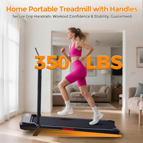 Image of Walking Pad Treadmill with Handle Bar, 3.0HP Portable Electric Treadmills for Home Exercising, 0.6-7.6MPH Mini Walking Pad Treadmill with Incline, Small Under Desk Treadmills for Home Small, 350LBS