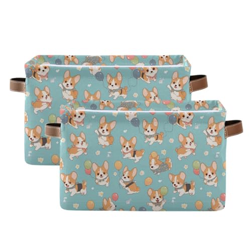 Image of Aslsiy Storage Basket Corgi Dogs Puppies (3) Nursery Bins Baby Canvas Box Clothes Shelf Basket Laundry Hampers 2 Pcs