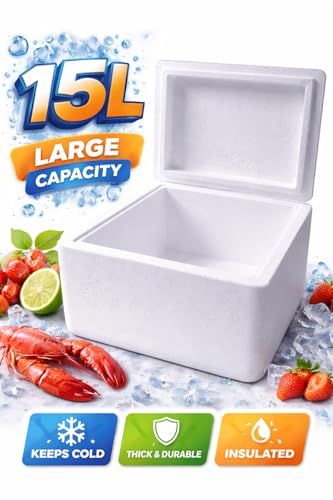 Image of 15 Litre EPS Insulated Ice Box | Lightweight Expanded Polystyrene (EPS) Thermal Cooler | Reusable Insulated Cooler | Food, Fish & Vaccine Storage Box (15, litres)