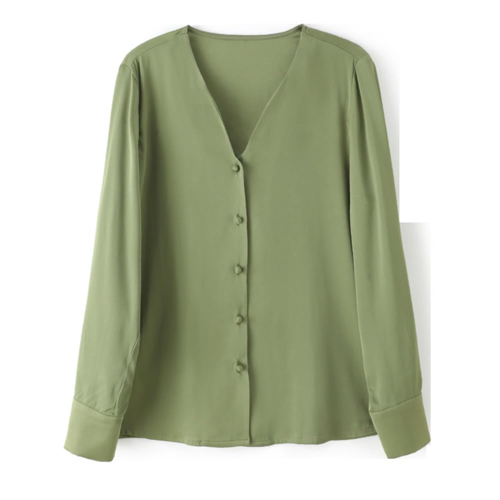 DISSA Chemise Soie Col V Boutonnée Manches Longues Top