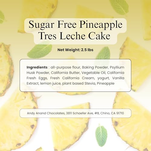 Andy Anand Sugar Free Pineapple Tres Leche Cake Enjoy the Amazing Taste of a Classic Tres Leche Cake, Diabetic Friendly, Amazingly Delicious, All Natural and Perfect Guilt Free Celebrations (2.5 lb)