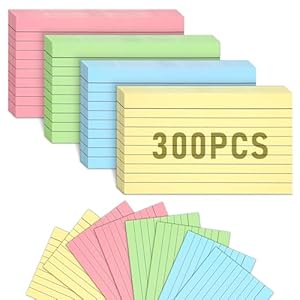 300 Count Colored Index Cards, 3×5 Inches Flash Cards, Lined Notecards Ruled Study Card Flashcards Heavy Note Cards for Studying, Learning, School, College