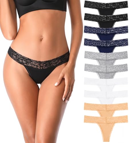 Image of Cotton Thongs for Women, T Back Breathable Comfort See Through Panties, Seamless Lace Pack
