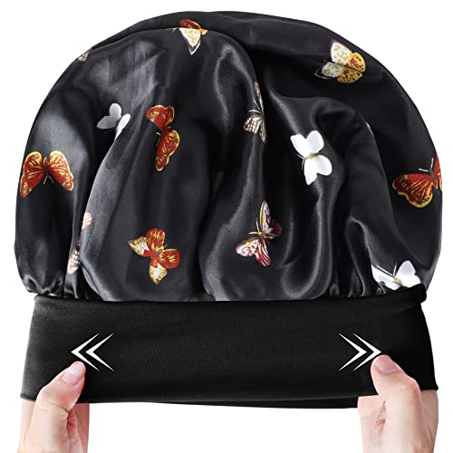 LADES Silk Satin Bonnet-4 Packs Women Satin Hair Bonnet for Curly Hair Satin Bonnet Silk Sleep Cap Silk Hair Wrap for Sleeping Black Hair - Image 3