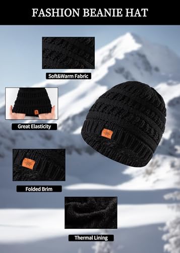 Winter Accessories Set, Black Knit Beanie Hat, Fleece Lined Scarf, Touchscreen Gloves, Thermal Fuzzy Socks for Men Women3