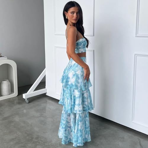 Mandonce Two Piece Skirt Set for Women Fresh Floral Design Womens Camisole Irregular Midi Skirt Summer Suit for Women3