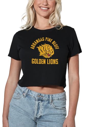 University of Arkansas at Pine Bluff Official Golden Lions Logo Women's Crop Top T-Shirt, Black, X-Large