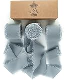 Vitalizart Dusty Blue Handmade Chiffon Silk Ribbon Fringe 3 Rolls 1.5' x 21 Yd Frayed Edges Ribbons for Wedding Invitations Bridal Bouquets Gifts Wrapping Crafts Holiday Decor