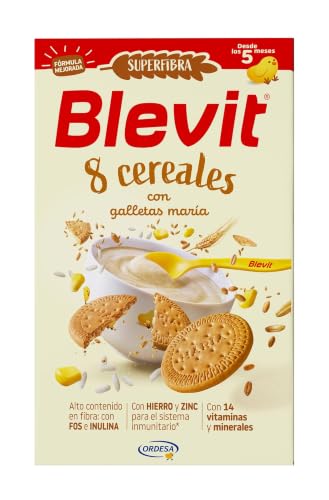 Blevit Superfibra 8 Cereales con Galletas María | 500g | Papilla de 8 Cereales para Bebé desde los 5 Meses - Con Galletas María, Vitaminas, Minerales y Fibra
