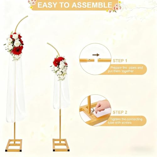 Balloon Arch Stand Set of 2, Gold Wedding Arches Backdrop Stands, Half Arch Balloon Stand with Base for Birthday, Wedding, Baby Shower Decorations (7.9FT&6.7FT) by SINOJOY - Image 4