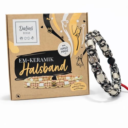 EM-Keramik-Halsband für Hunde & Katzen - Maßanfertigung EM-Band Original US-Paracord (31-40 cm, Schwarz-Weiß)