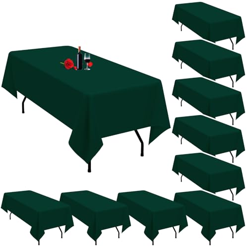 Lumaycens 10 Pack Green Tablecloth 60 x 126 Inch Dark Green Table Cloths for 8 Foot Rectangle Tables Washable Polyester Fabric Hunter Green Table Cloth Rectangle for Parties Wedding Banquet