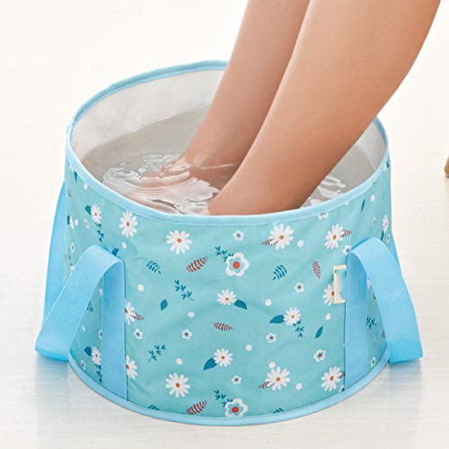 Collapsible Foot Bath Basin for Travel Portable Foot Bath Tub for Soaking Feet Home Foot Spa Travel Water Bucket for Soaking Feet, Washing Vegetable and Fruit, Outdoor, Camping (Blue flowers)