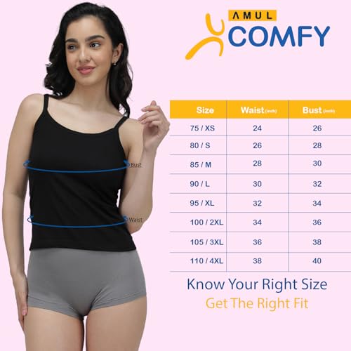Image of Amul Comfy Pack of 3 Pure Cotton Soft Light Weight Solid Women Camisole(Assorted Colours May Vary)