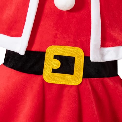 Disfraz completo de niña elfo Santa rojo con capa y cinturón miniatura 6