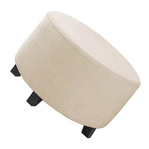 スツールカバー ラウンドオットマンカバー蓋付き収納スツールカバーベルベットプラッシュカバーラウンドフットスツールカバーストレッチチェックジャガード収納カバー (Color : L, Size : Jacquard 50)