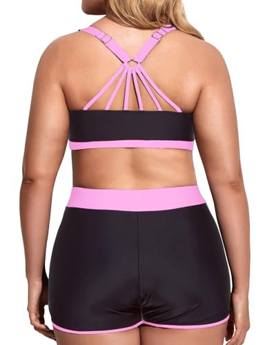 Image of Holipick Women Plus Size Swimsuits - Athletic 3 Piece Tankini with Shorts
