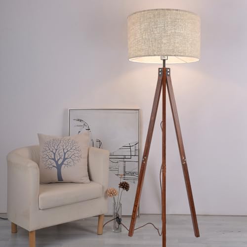 Wabi-sabi Stehleuchte aus Holz, 155 cm, aus Stoff, Walnuss, mit...