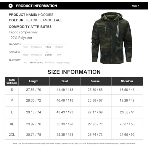 Wirltte Men's Hoodie Zip up Hooded Sweatshirt Full Zip Work Hoodies with Zipper Pockets Camouflage XXL - Image 6