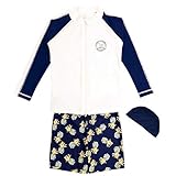 [Teddy] キッズ 水着 男の子 長袖ラッシュガード 短パン 水泳帽子 3点セット 子供用 紫外線対策 kids395 (B：ホワイト, 6T(110cm))