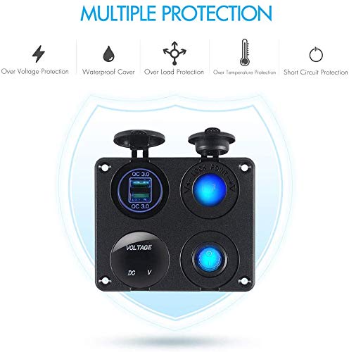 KATUR Presa USB Splitter Motore Auto Voltmetro Digitale 3 Foro Pannello Presa di Alimentazione/Dual USB Auto Elettronica Accendisigari