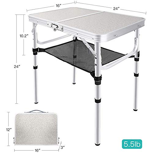 Excelfu Small Folding Camping Table, Portable Adjustable Height Aluminum Camp Tables With Storage Mesh Lightweight Folding Table For Outdoor Indoor, Camp, Picnic, Cooking, Beach (3 Heights) #TOP2