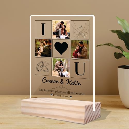 Image of Giftplease Customized Photo And Text Frame With Wooden Stand | Personalised Printed Photo Frame | Gift | Birthday | Anniversary (Transparent, 5MM, 6 * 8 Inches), Tabletop