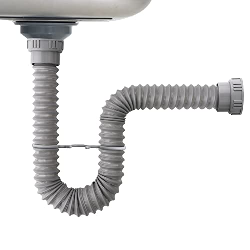 OPERMAXER Flexible Sink Drain Pipe, 1-1/2 P-trap Flexible & Expandable Drain Tube, Adjustable P Trap for Waste Water Drain and Garbage Disposal in Kitchen