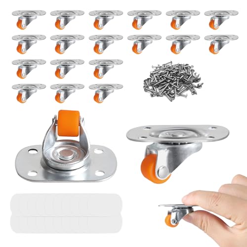 EXLECO 20 st små 360 graders svängbara möbelhjul 12 mm möbelset små gummihjul universella hjul med skruvar och klistermärken, inget brus minimöbelhjul