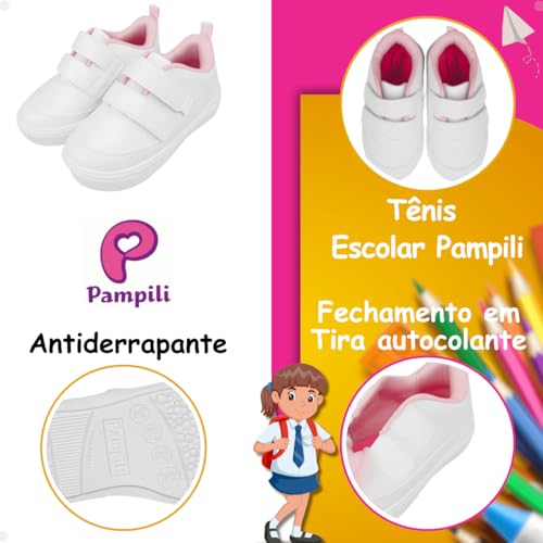 Tênis Infantil Pampili Yumi Colegial (Branco, BR, Criança de 4 a 8 anos, Numérico, 27)