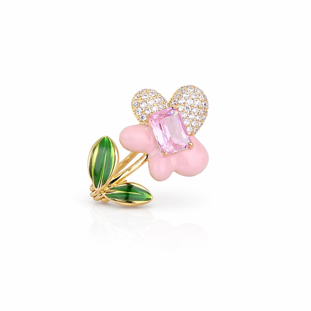 gc premium jewellery Gold Plated Pink Flower Brooch American Diamond Enamel Stainless Steel Fashion Pin-picture-40
