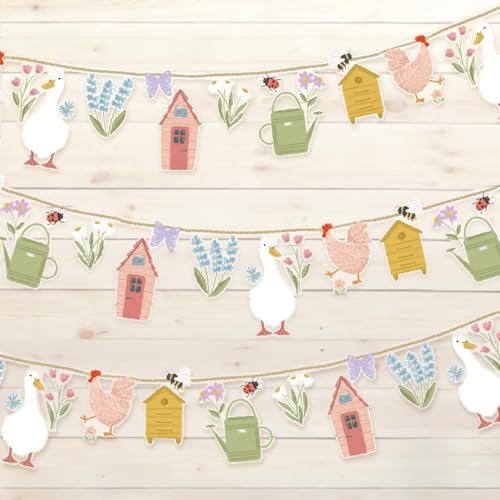 Cheerland Garden Tea Party Decorations Silly Goose Garland Farm Animal Flower Banner Shed Wildflower for Chicken Birthday Picnic Wedding Woodland Onederland Baby Shower Girl Party Decor 2pcs