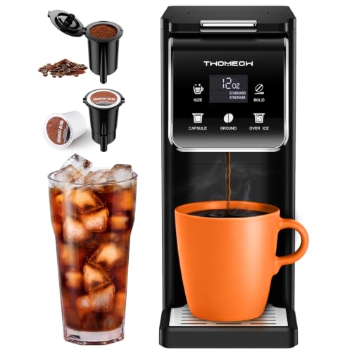 Coffee Maker Hot & Iced With Bold Setting,Single Serve Coffee Maker For K Cup And Grounds,52 Oz Removable Water Tank,6-14 Oz Brew Sizes,One Cup Kcup Coffee Machine With Reusable Filter,(Black)